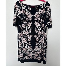 Eliza J Floral Black Pink Short Sleeve Mini Shift Dress Feminine Women Sz 12 NWT