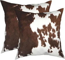 Western Cow Print Pillow Covers 2 Pcs Brown Cowhide Throw Pillows Cover 18X18 In