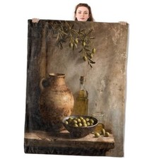 Retro Rustic Blanket, Vintage Mediterranean Flannel Throw 50x60 inch Still Life