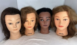 Cosmetology Mannequin Lot of 4 Head Hair Styling Training Brown Black Hair