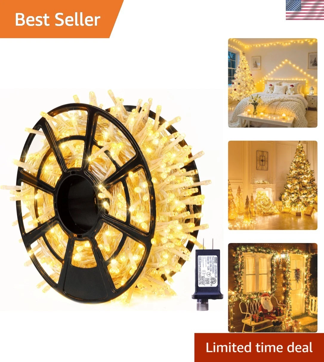 Waterproof 800 LED String Lights for Indoor Outdoor Use - Timed Warm White Decor