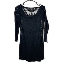 Express Long Sleeve Mini Party Cocktail Dress Black S Womens Lined Stretch Y2K