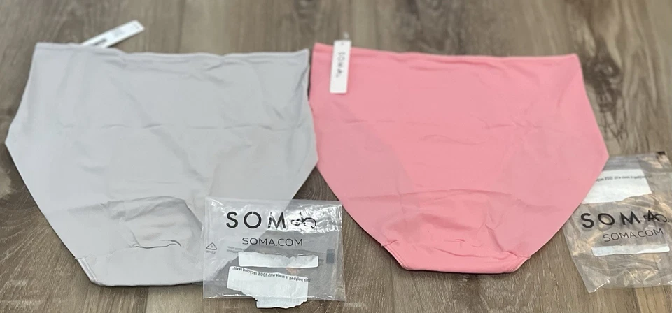 SOMA 大号 VANISHING TUMMY 高腿 带花边 GUAVA & 灰色 PANTY BRIEFS 批量 2 件 全新 — 第 3/3 张图片