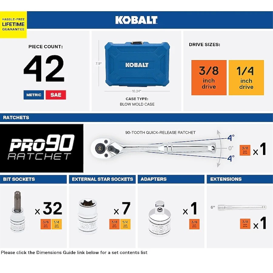 NEW Kobalt Pro90 3/8" Drive Flathead/Hex/Phillips/Torx Bit Driver Socket Set - Image 2 of 4