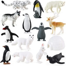 RCOMG Arctic Animals Figures, 14pcs Mini Polar Animal Figurines, Plastic Arct