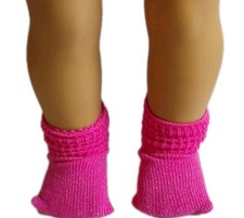 Compatible with 18" American Doll 1 Pair Fitted Hot Pink Scrunchie Socks