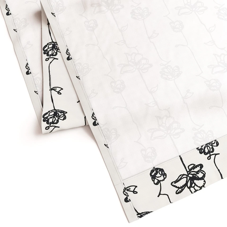 Juego de 2 paneles de cortina personalizados estampados en blanco negro floral de una línea con rayas florales Foto 4 de 4