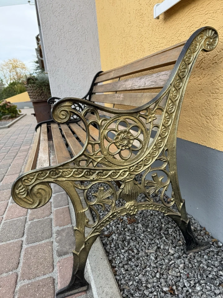 Gartenbank Holz mit Gusseisen Sitzbank Balkonbank - Bild 3 von 3