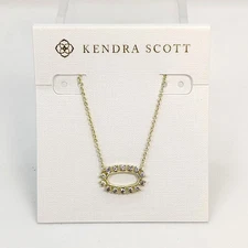 New Kendra Scott Elisa Open Frame Crystal Pendant Necklace In Gold