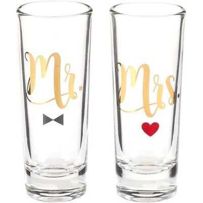 BLUE PANDA Mr & Mrs Shot Glasses - 2-Pack Clear 2 Oz Stemless - Bride & Groom...