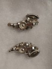Vintage Silvertoned Signed Bogoff rhinestone clip earrings — photo 2