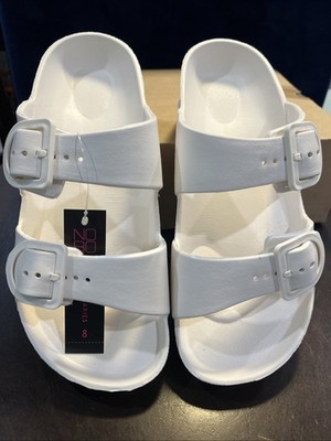 Womens White Double Buckle Slide Sandals Size 8 Made in USA NEW/ No Boundaries