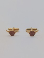Gold Bull Head Cufflinks with Orange Brown Inlay
