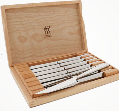 NEW $100 ZWILLING Steak Set Stainless Steel w/ Wood Presentation Case