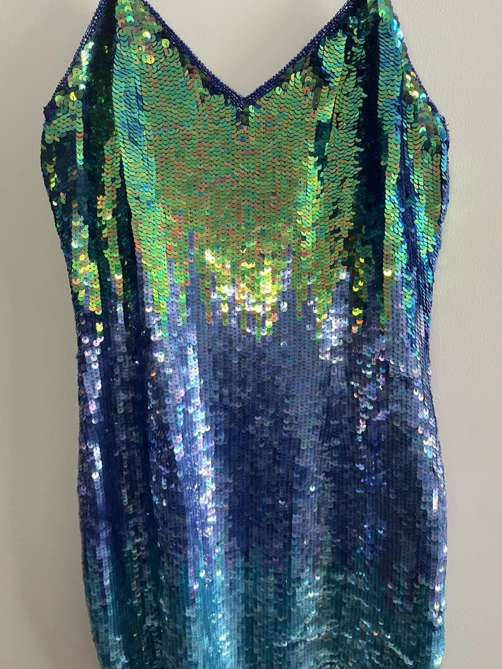 Vintage Papell Boutique Adrianna Papell mermaid sequin mini dress size 10 - Image 2 of 4