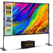 Projector Screen and Stand, 100 inch Outdoor Projector Screen Indoor, Portabl...