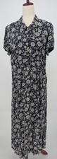 Vintage 90s Eddie Bauer Maxi Dress Petite M Blue Floral Short Sleeve Pockets