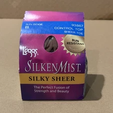 L’eggs Silken Mist Silky Sheer Toe Control Top Pantyhose Sun Beige Size B# 93867