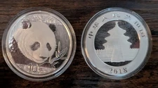2 - 2018 China Pure Silver Pandas (each 30g .999 BU) (In Capsules)