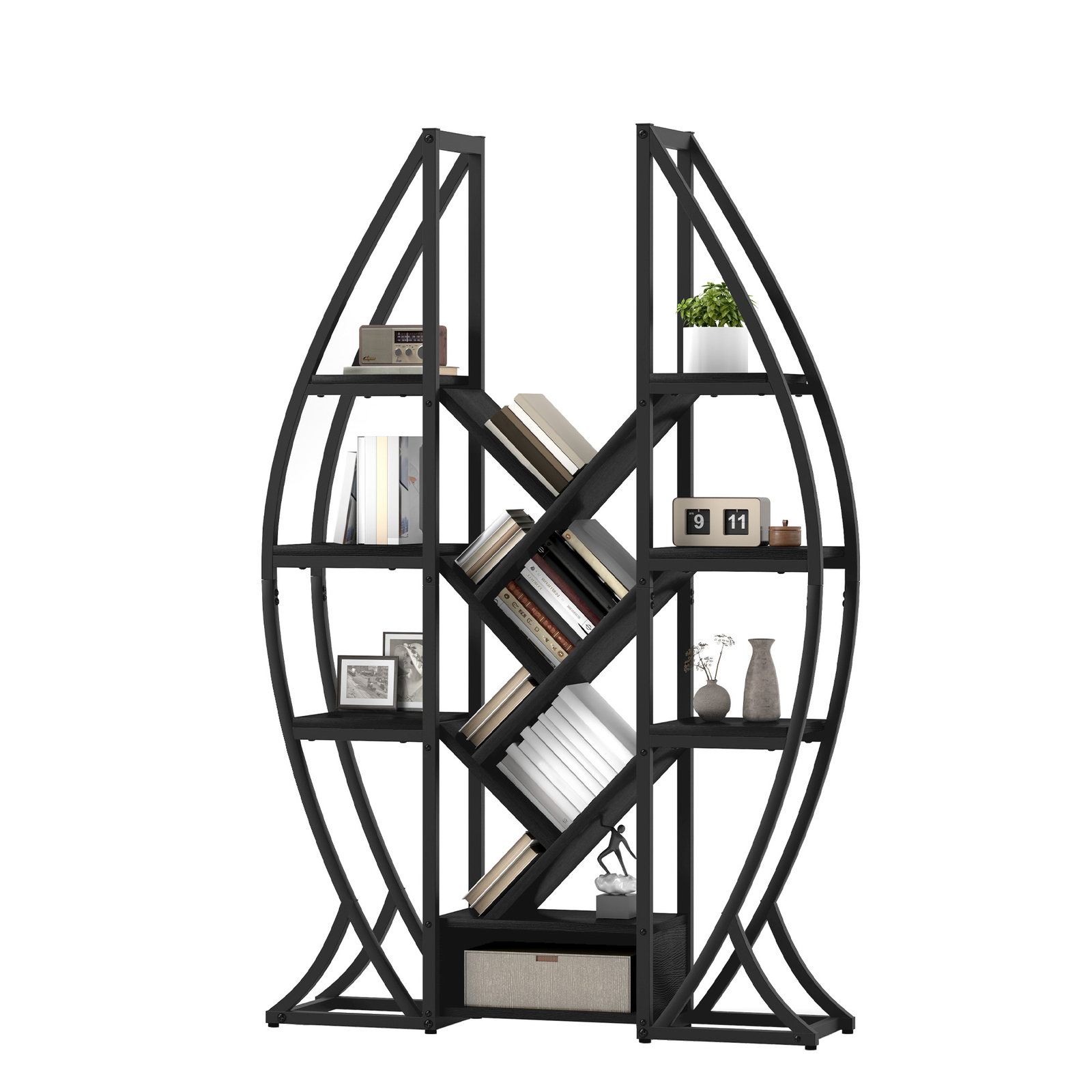 70" Industrial Bookshelf Bookcase Etagere Geometric Rack Display Living Room