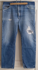 Lee Riders Distressed Denim Blue Jeans Vintage Union Made in USA W42 L32