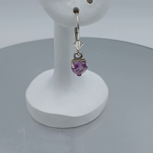 LAB CREATED ALEXANDRITE 2.64 Cts DANGLING HEART EARRINGS 14K WHITE GOLD - Video 1 of 1