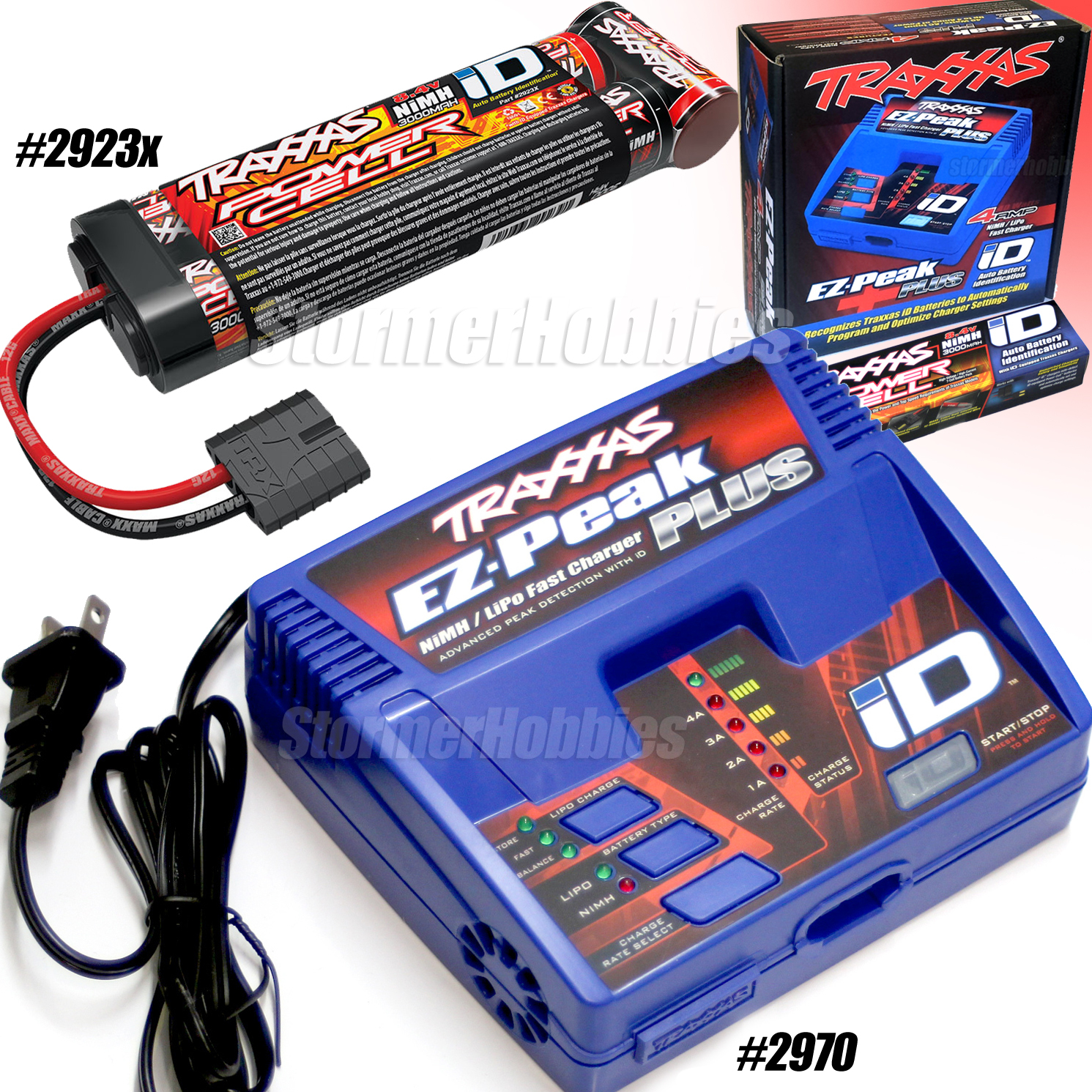 Traxxas EZ-PEAK PLUS iD Charger & (1) 8.4V 3000mAh NiMH Battery for SLASH 2923x