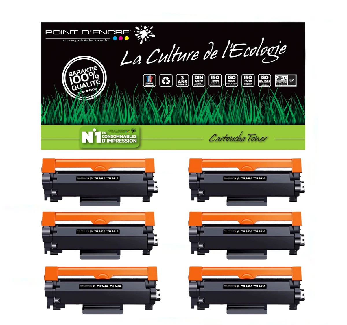 Pack De 5 Toners TN2420/TN2410 Point D'Encre - Noir Grande Capacité - Compatible Brother