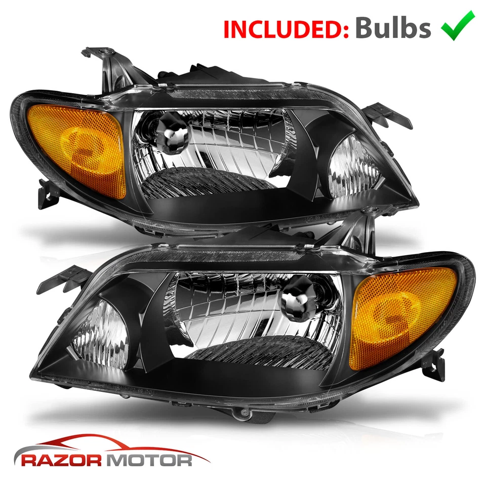 2001 2002 2003 For Mazda Protege 4Dr Sedan Black Factory Style Headlights Pair - Image 2 of 4