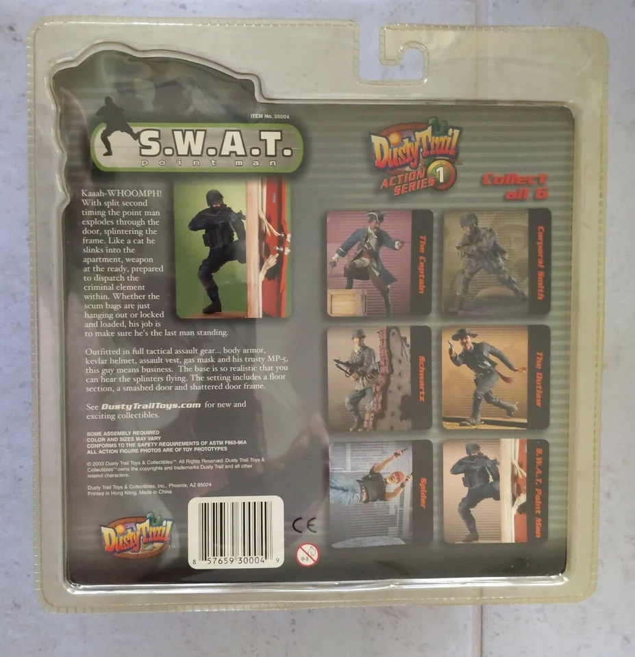 NUEVO RARO POLVORIENTO TRAIL TOYS SWAT POINT MAN SERIE 1 FIGURA PATEANDO PUERTA MP5! R56 Foto 2 de 2