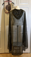 Spiderweb Glitter Cape Hooded 60" Fun World Halloween Black Metallic Gold Adult