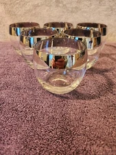 Vtg MCM Dorothy Thorpe Type Silver Rim Band Roly Poly Glasses Set of 6