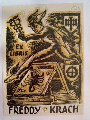Alfred SELIG Exlibris für Freddy KRACH, 115 x 86 mm, 20. Jh., gelb