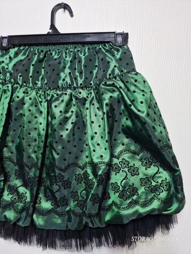 Jona Michelle Teen Girl's Green Skirt Floral Polka Dot Black Print Bow Size 8 - Picture 8 of 12