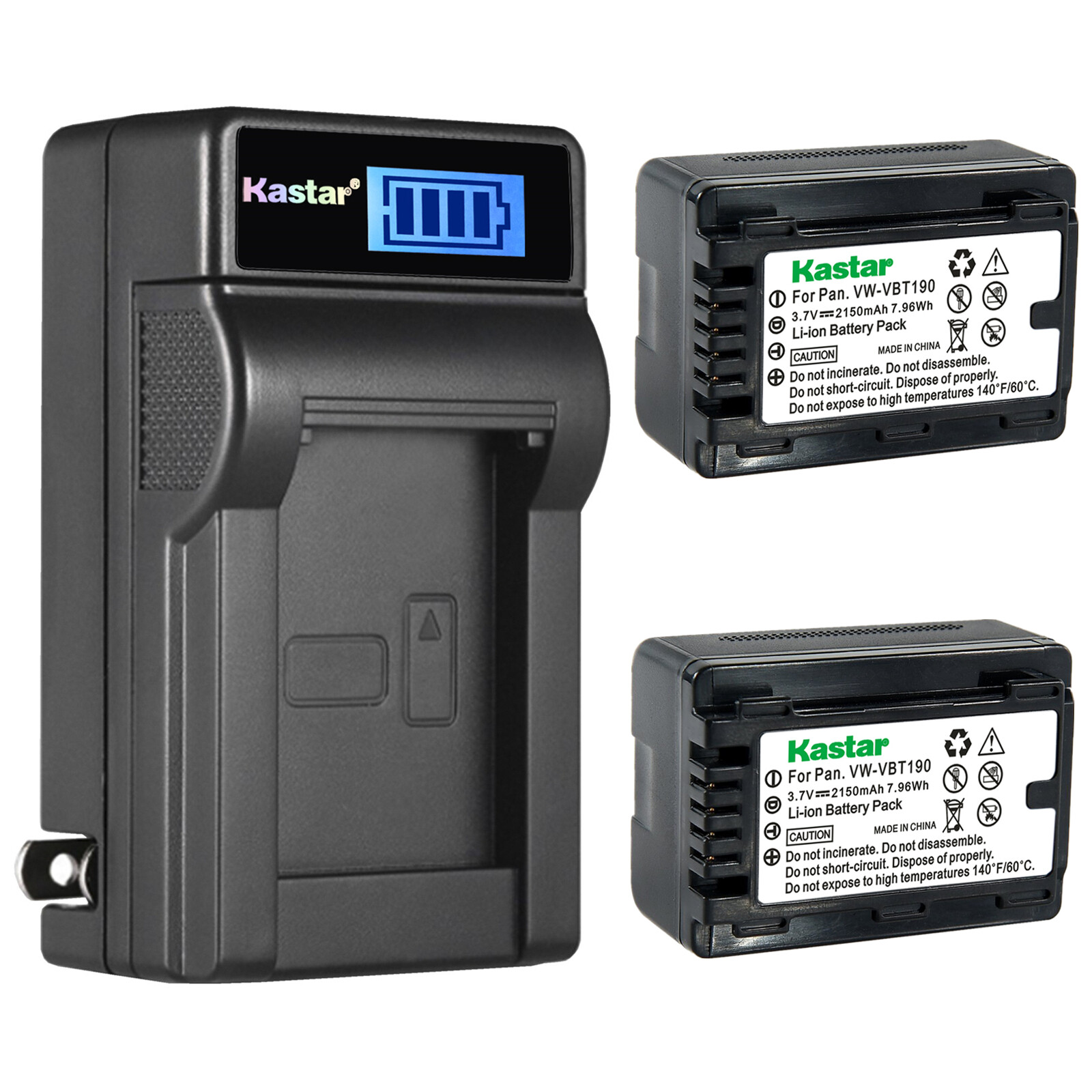 Kastar Battery LCD Wall Charger for VW-VBT190 & Panasonic HC