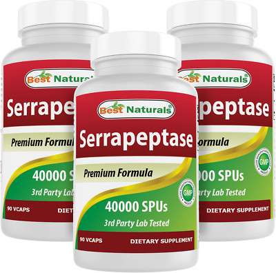 3 Pack Best Naturals Serrapeptase 40000 SPU 90 Vcaps