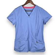 Beyond Scrubs Top Women Size M Blue Zip Pocket