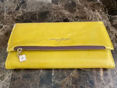 Maya Reyes USA  Womens Leather  Tri Fold Wallet Clutch Yellow