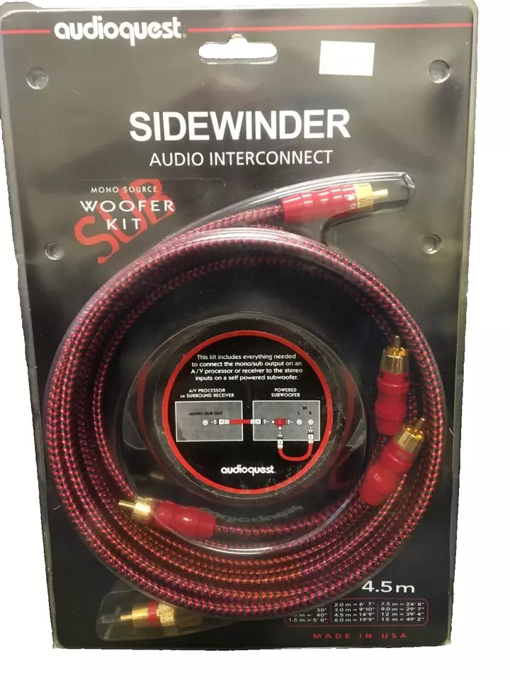 RARE AudioQuest Sidewinder Audio Interconnect 4.5m/14.9' Cab