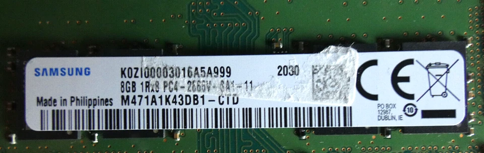 8GB Samsung DDR4-Laptop-Ram / M471A1K43DB1-CTD / 8GB 1Rx8 PC4-2666V-SA1-11 - Bild 2 von 3