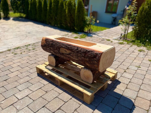 Holzbrunnen Wendelstein Wassertrog mit Rinde Garten Blumen 150 cm x ca. 43 cm - Bild 10 von 11