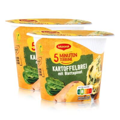 Maggi 5 Minuten Terrine Kartoffelbrei mit Blattspinat 47g (2er Pack)