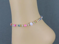 beaded anklet adjustable 5.5"-11" ankle bracelet cord slide multi color beads