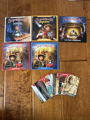 Lot of Superbook & Superbook Explorer DVD'S & 19 Trading Cards CBN