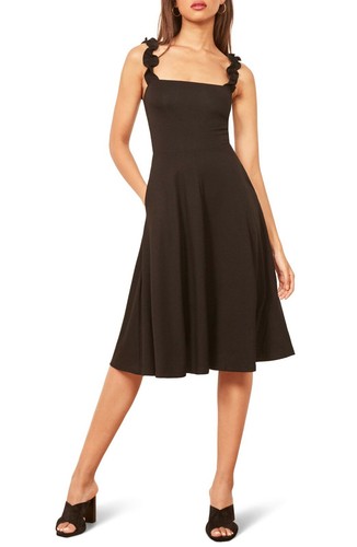REFORMATION Jeans Black Ruffle Strap 