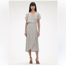GAP Striped Wrap Midi Dress Short Sleeve Print - Size XS