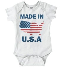 Made In USA American Proud Flag Map Shape Newborn Baby Boy Girl Infant Romper