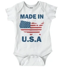 Made In USA American Proud Flag Map Shape Newborn Baby Boy Girl Infant Romper