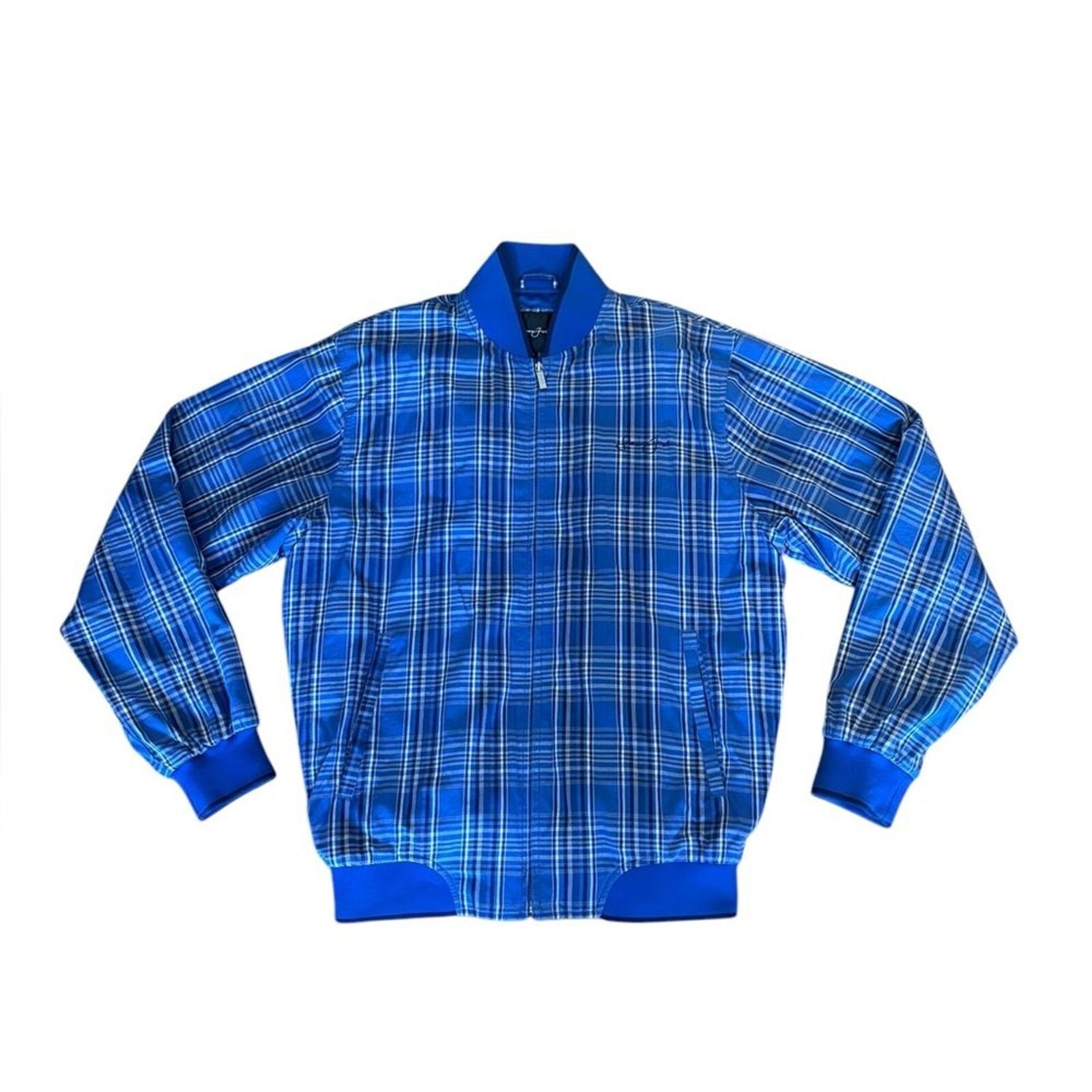 Sean John Blue Plaid Bomber Jacket for Men - Size Medium