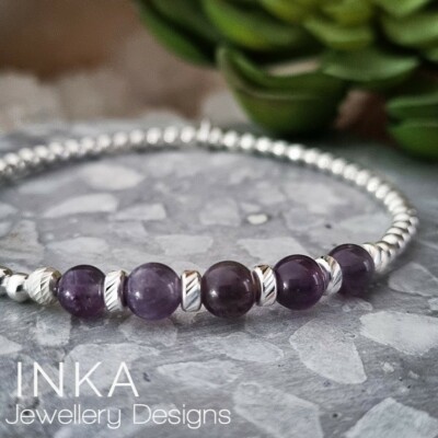 Amethyst Purple 4mm 925 Sterling Silver Unisex Bracelet – Baxter